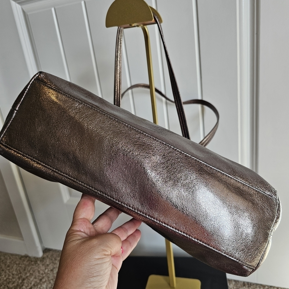 Coach Laura Metallic Bronze Leather Logo Tote Bag.  - Picture 5 of 10
